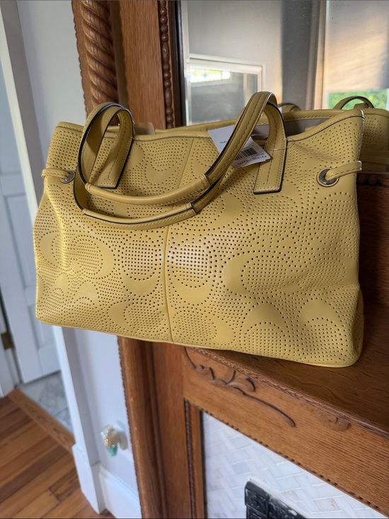 Coach Perforated Leather Shoulder Bag in Yellow